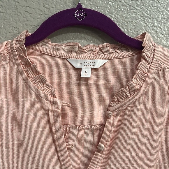 LC Lauren Conrad Women's Shirt Size Small Pink Striped Ruffle Button Up Blouse - Picture 5 of 11